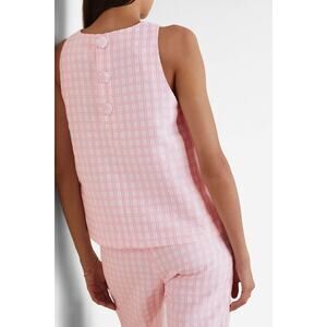 NWT Lisa Marie Fernandez Pink & White Check Boucle Back Button Sleeveless Top 4